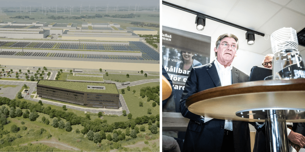 Lytens vd Dan Cook om planerna för batterifabriken i Tyskland. (Foto: Northvolt och Banfa Jawla/SVD/TT)