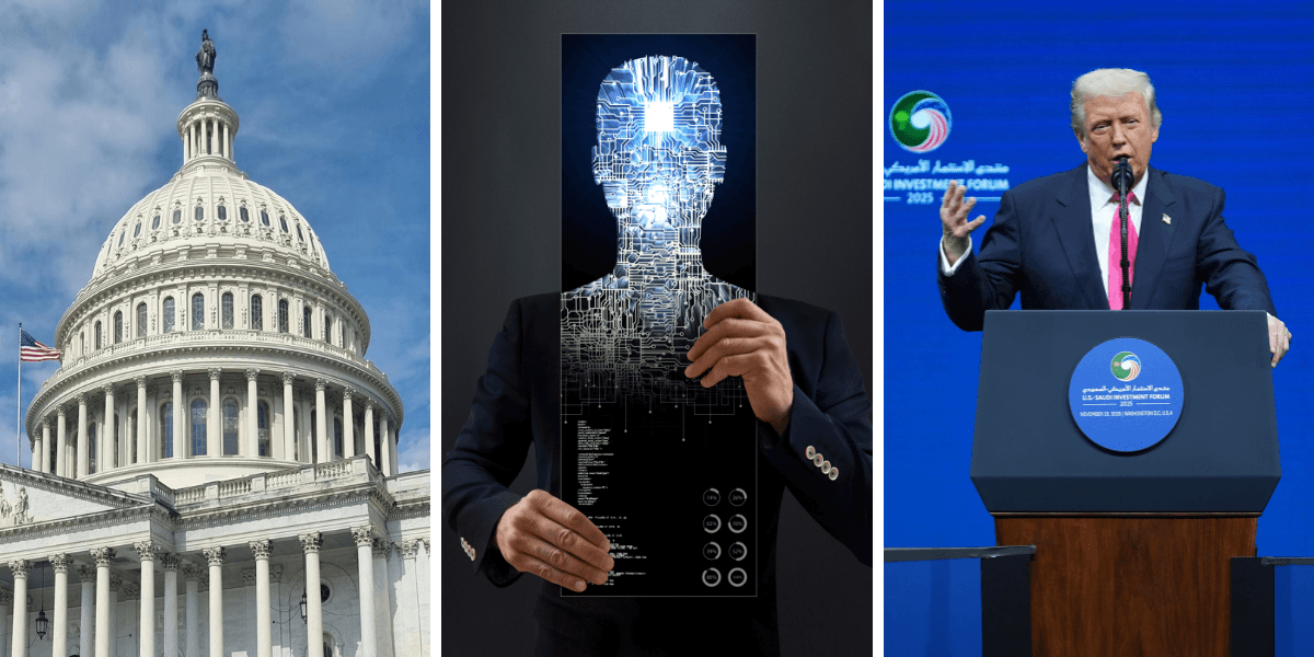 Washington dammar av ett gammalt bråk om AI. (Foto: Evan Vucci/AP/TT och Canva)