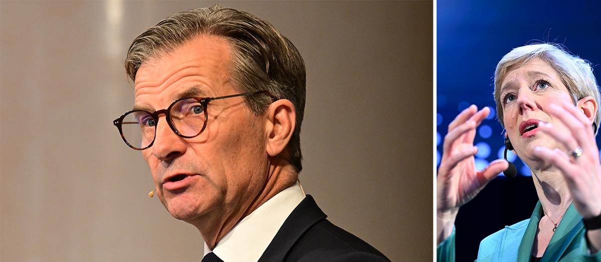 Erik Thedéen, riksbankschef och Anna Broman, vice riksbankschef. Foto (montage): TT