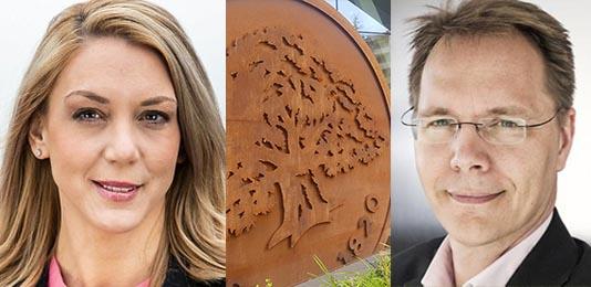 Flera bedömare ser risk för stora böter för Swedbank. Däribland Nordnets Frida Bratt och Aktiespararnas Joacim Olsson. Foto (montage): Nordnet/Sverker Brundin/Aktiespararna.