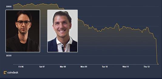 Kryptoexperterna Eric Wall och Dennis Sahlström ser köpläge för bitcoin. Foto (montage): Coindesk/Eric Wall/Dennis Sahlström.