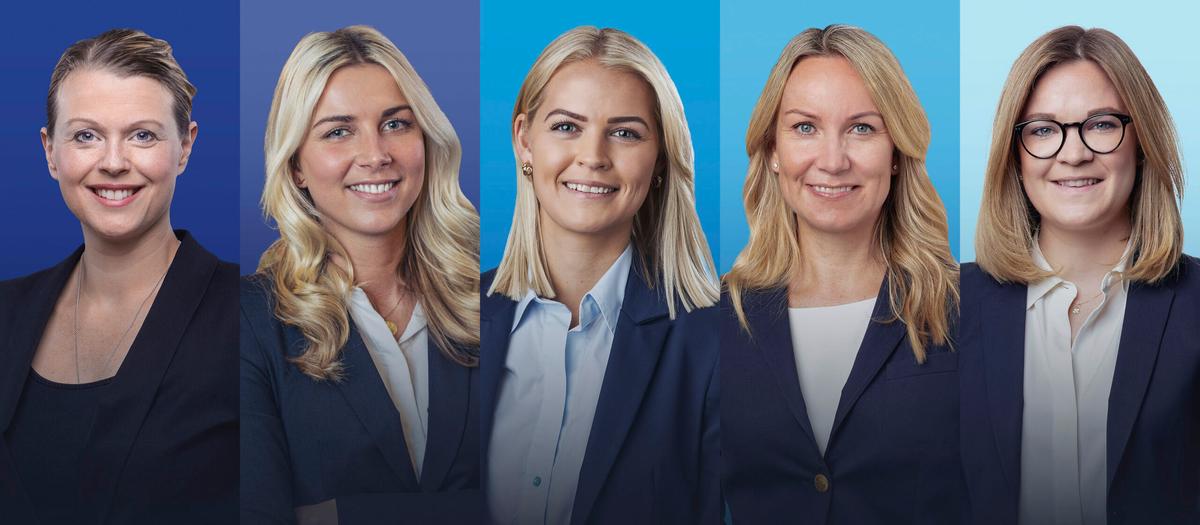 Från vänster: Christina Kämpe, Julia Bergqvist, Frida Tosterud Grov, Marie Meyer, Lovisa Andersson