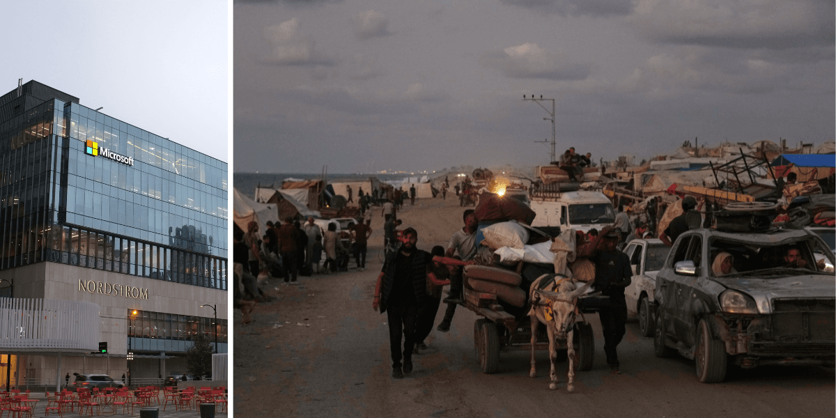 Enligt The Guardian har Microsoft avslutat samarbetet med den israeliska militären kring ett omfattande övervakningssystem som samlade miljontals. (Foto: Matthew Manuel on Unsplash och Abdel Kareem Hana/AP/TT)